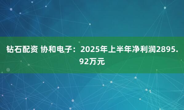 钻石配资 协和电子：2025年上半年净利润2895.92万元